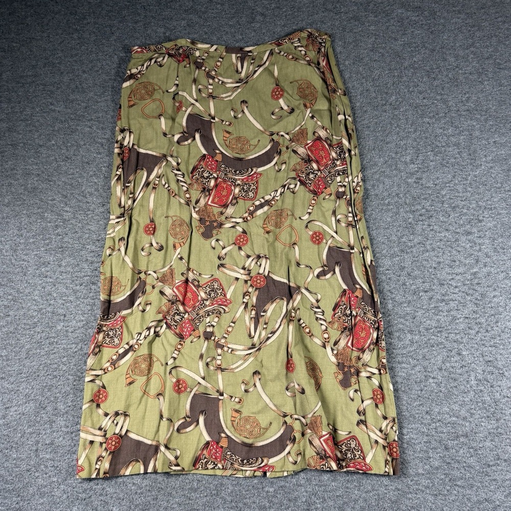 Vintage 90s Caroline Kendrick Equestrian Print Midi Skirt Womens 14 Rayon